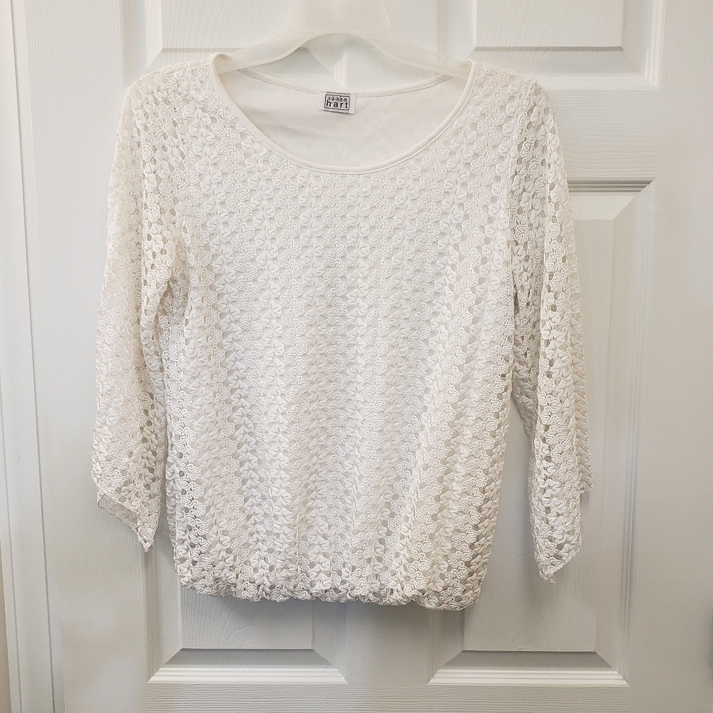 Karen Hart, white lined, bell sleeve, pull over, lightweight blouse, top, LG - Picture 2 of 8